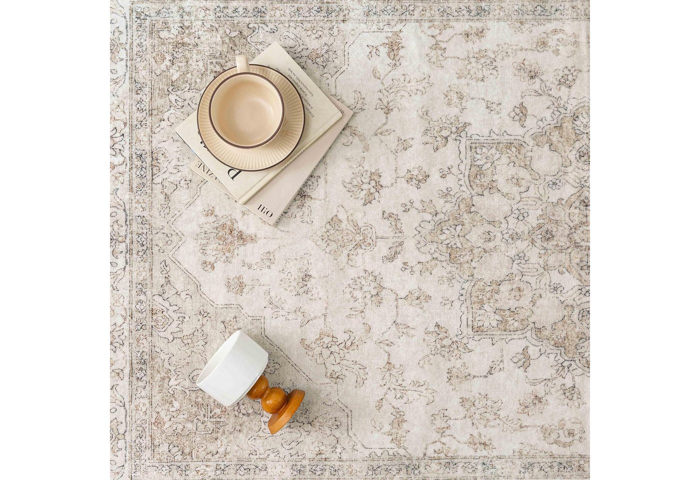 PURECOZY Teppich Kurzflor & Weich, Waschbar & Pflegeleicht, Retro-Design, Rechteckig, Höhe: 6.1 mm, geeignet für verschiedene Innenräume