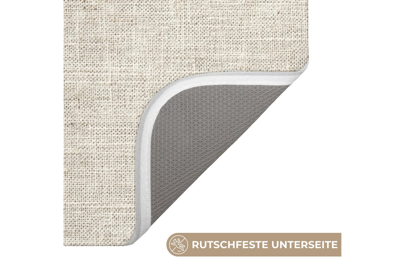 OnlyWow WC-Vorleger Leinen - Textur - Beige, Höhe 10 mm, Polyester, U-Form, Vorleger mit Ausschnitt, Toilettenvorleger, Toilettenteppich Bild 2