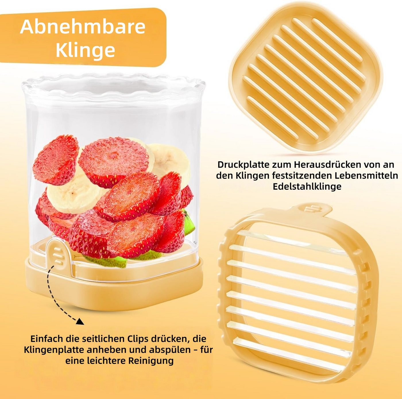 FOUORTUNATE-BEE Obstschneider Fruchtschneider mit abnehmbaren Klingen & Druckplatte, Kreativer Küchenhelfer zum einfachen Schneiden von Obst Bild 4