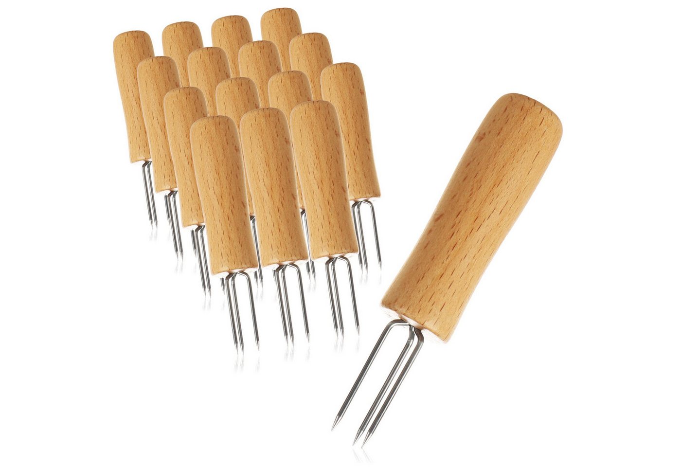 com-four Maiskolbenhalter Pellkartoffel-Gabel mit 3 Edelstahl-Zinken (16-St), rostfrei, wiederverwendbar als Maisspieß Bild 5