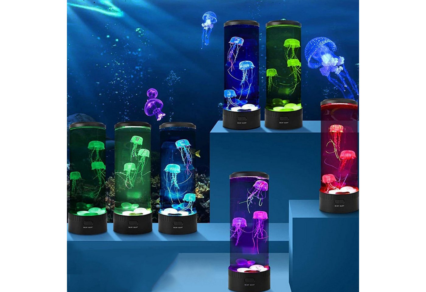 MOPUEA LED Nachtlicht Quallenlampe LED Nachtlicht mit 7 Farbwechsel & Fernbedienung, RGB Licht, beruhigend, leise, dekorativ, entspannend Bild 2