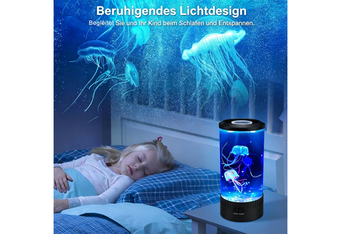 MOPUEA LED Nachtlicht Quallenlampe LED Nachtlicht mit 7 Farbwechsel & Fernbedienung, RGB Licht, beruhigend, leise, dekorativ, entspannend Bild 3