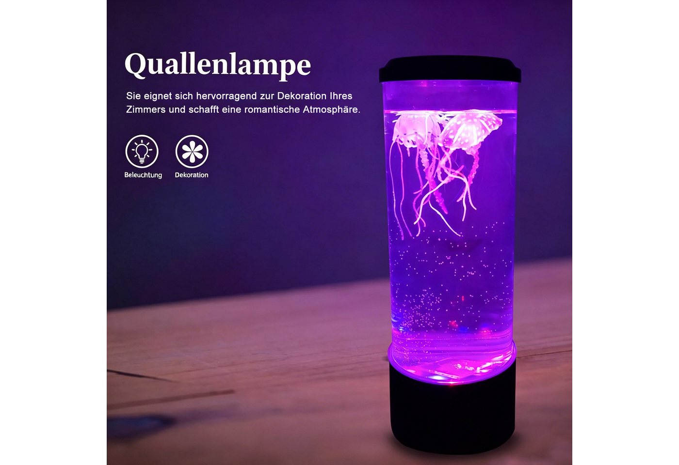 MOPUEA LED Nachtlicht Quallenlampe LED Nachtlicht mit 7 Farbwechsel & Fernbedienung, RGB Licht, beruhigend, leise, dekorativ, entspannend Bild 5