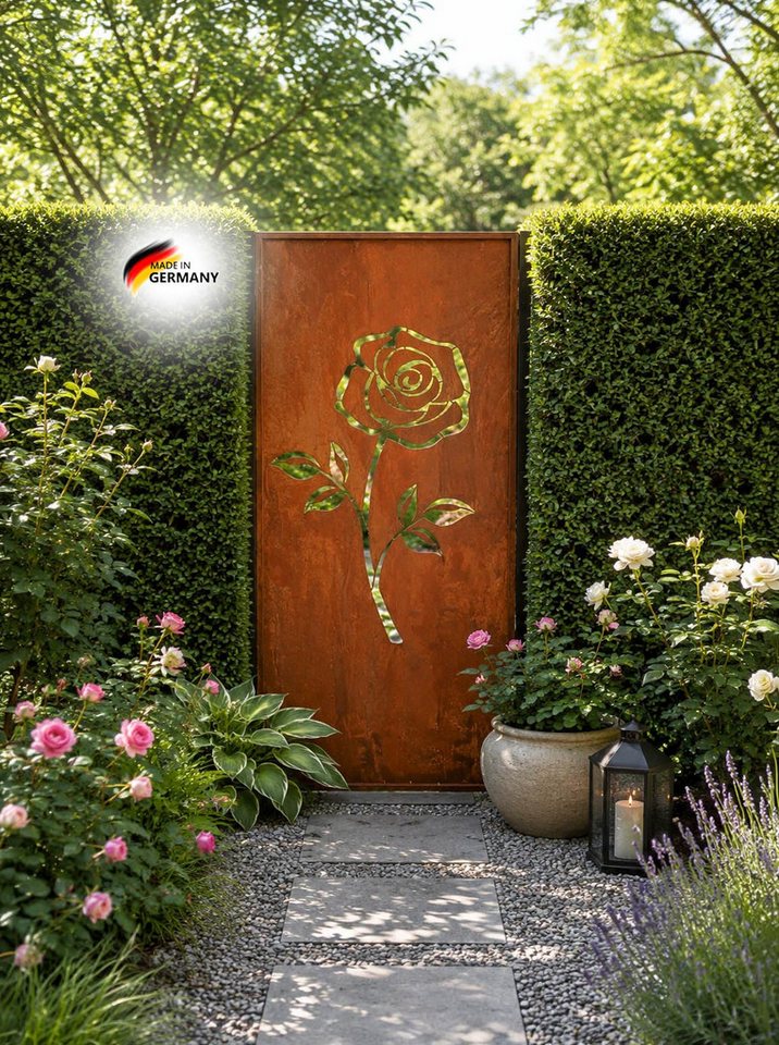 BADEKO Sichtschutzelement Sichtschutz Paravent Rose 200x100cm aus Edelrost in Cortenstahloptik Bild 2