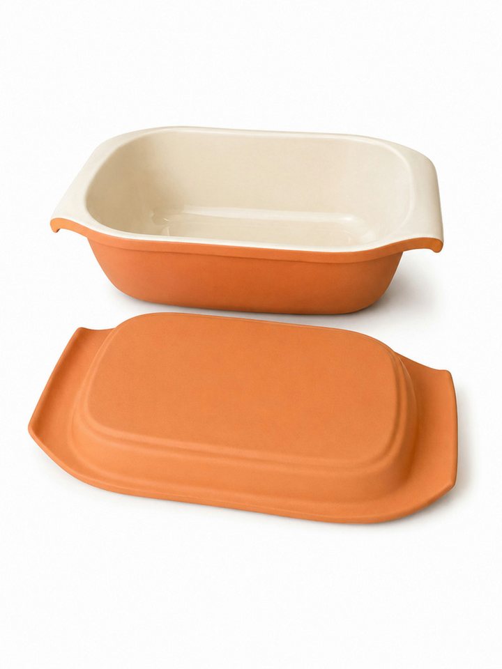 KERAZO Brotbackform 3,5L Bräter mit Deckel Brottopf Auflaufform 33x16x14 cm, natur/creme, Teilweise Ohne Glasur, Für knuspriges Brot und saftige Ofengerichte Bild 2