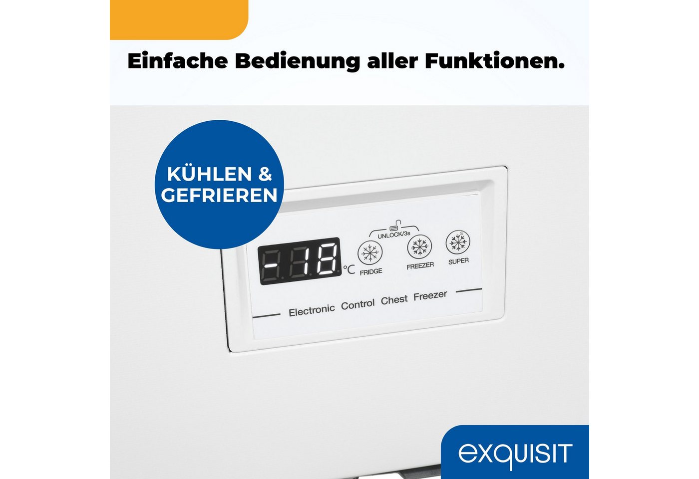 exquisit Gefriertruhe GT201-HE-040E weiss, 93,4 cm breit, 198 l, Kompaktes Kühlen und Gefrieren – platzsparend in einem Gerät.