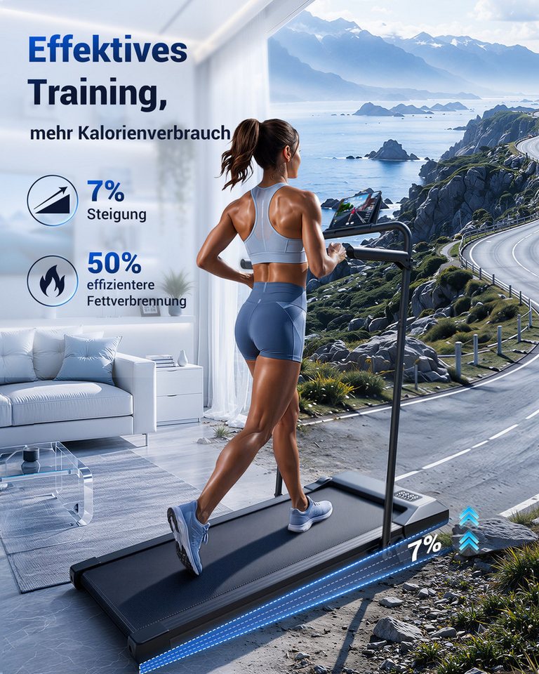 SUPERUN Laufband Walking Pad mit Steigung 7% Kleines Leise mit App (1-tlg), 2,5-HP-Motor, leistungsstark und leise (45 dB) Bild 4