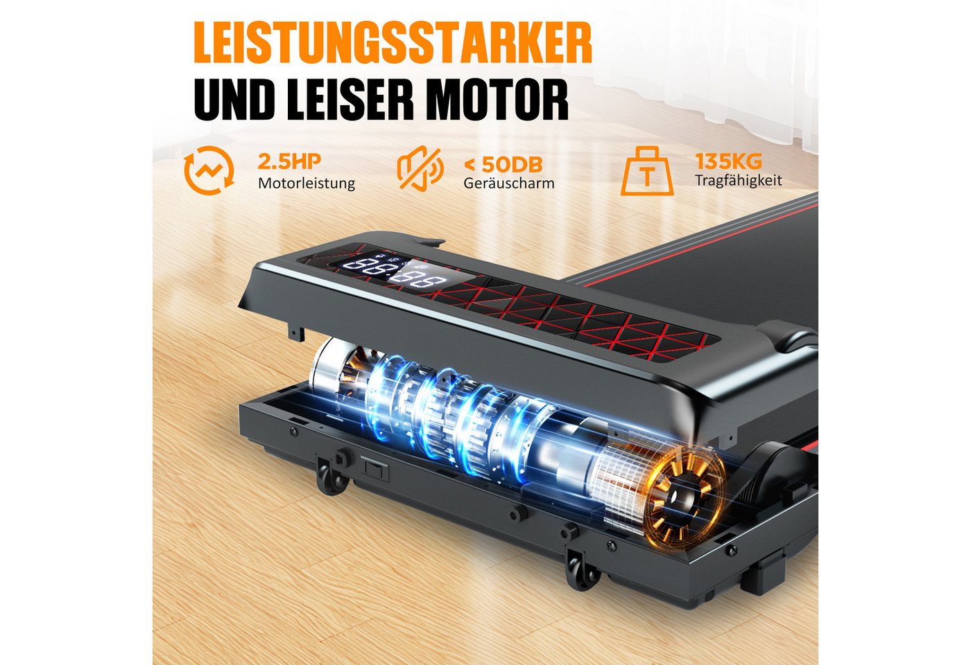YEE RUN Laufband für Zuhause, 4 in 1, klappbar, 8 % Steigung, 2.5HP, 1-12 km/h Bild 2
