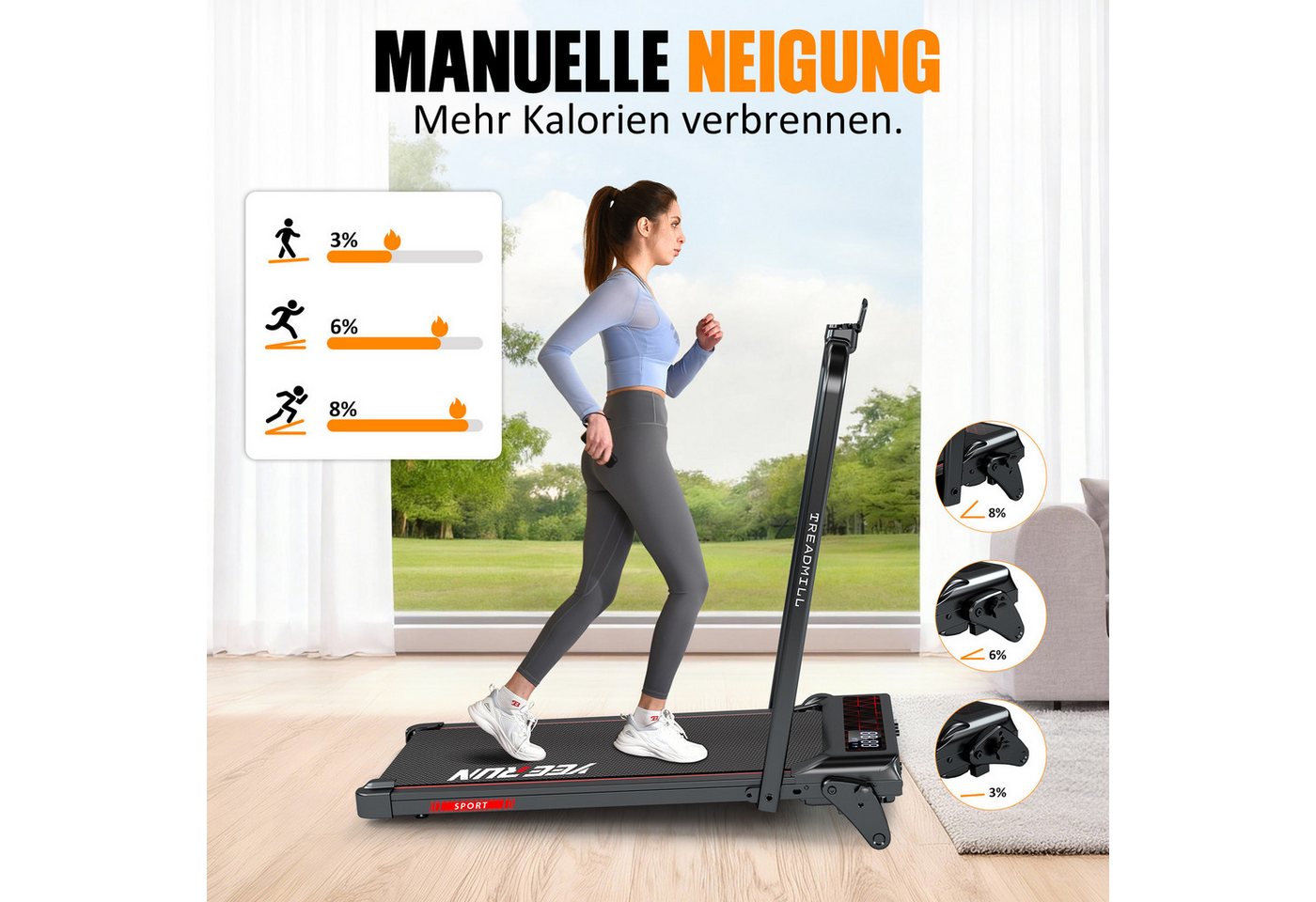 YEE RUN Laufband für Zuhause, 4 in 1, klappbar, 8 % Steigung, 2.5HP, 1-12 km/h Bild 3