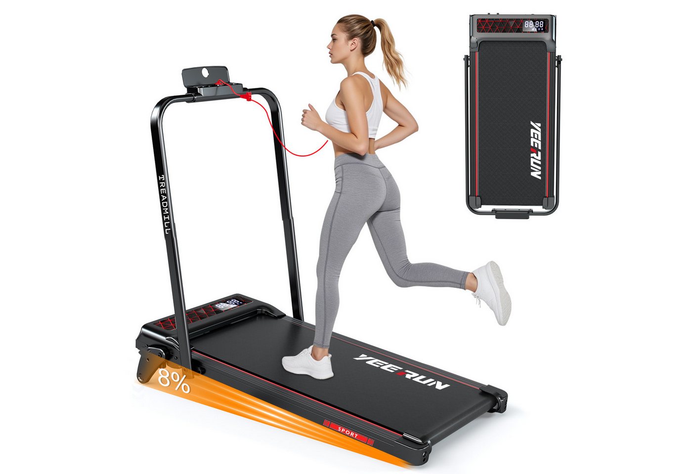 YEE RUN Laufband für Zuhause, 4 in 1, klappbar, 8 % Steigung, 2.5HP, 1-12 km/h Bild 4