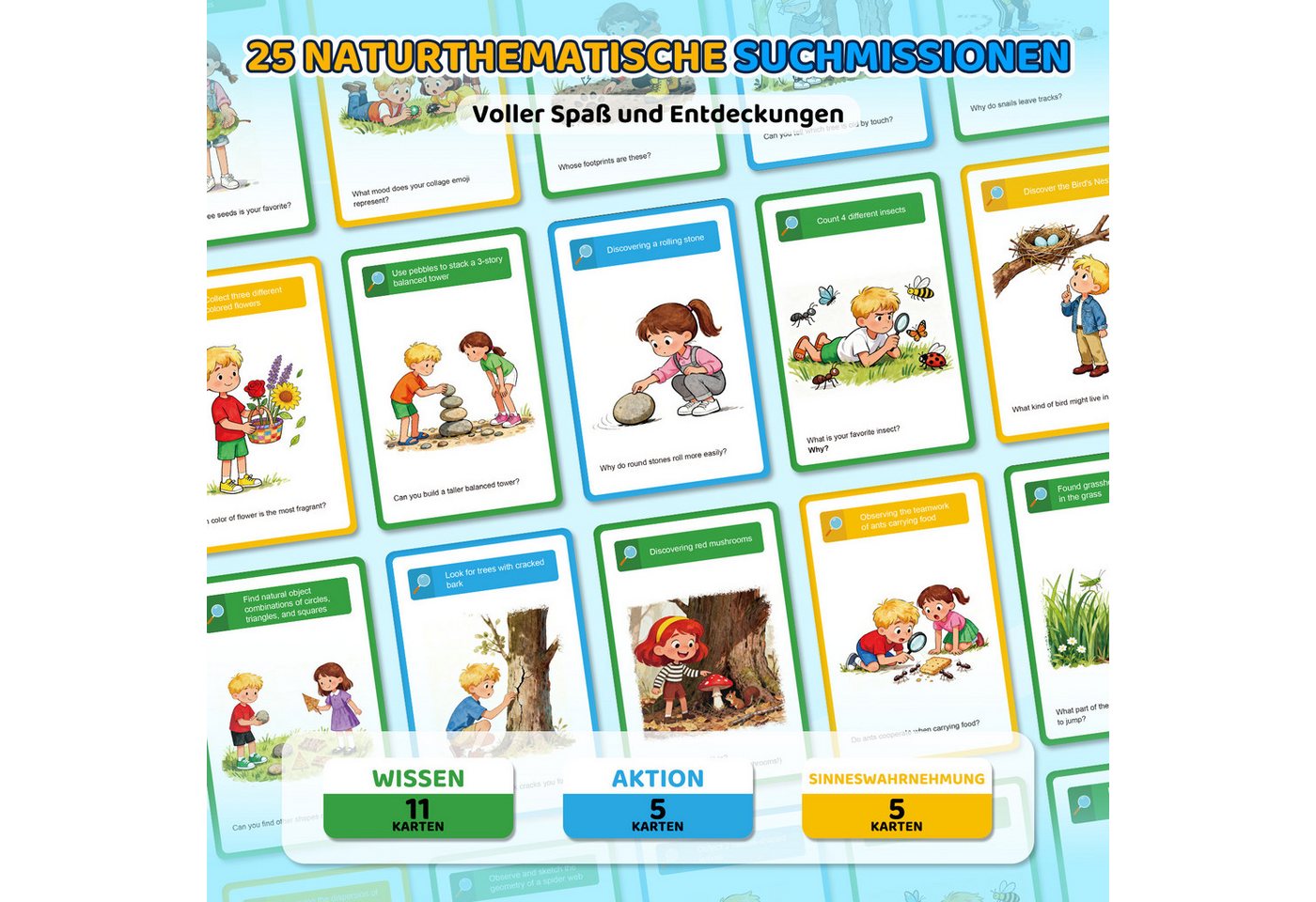 Wootoy Kinderfernglas 8x21 Entdeckerset Outdoor-Spielzeug Fernglas (mit Fernglas Lupe Kompass, 25 Wissenskarten und praktischem Zubehör) Bild 5