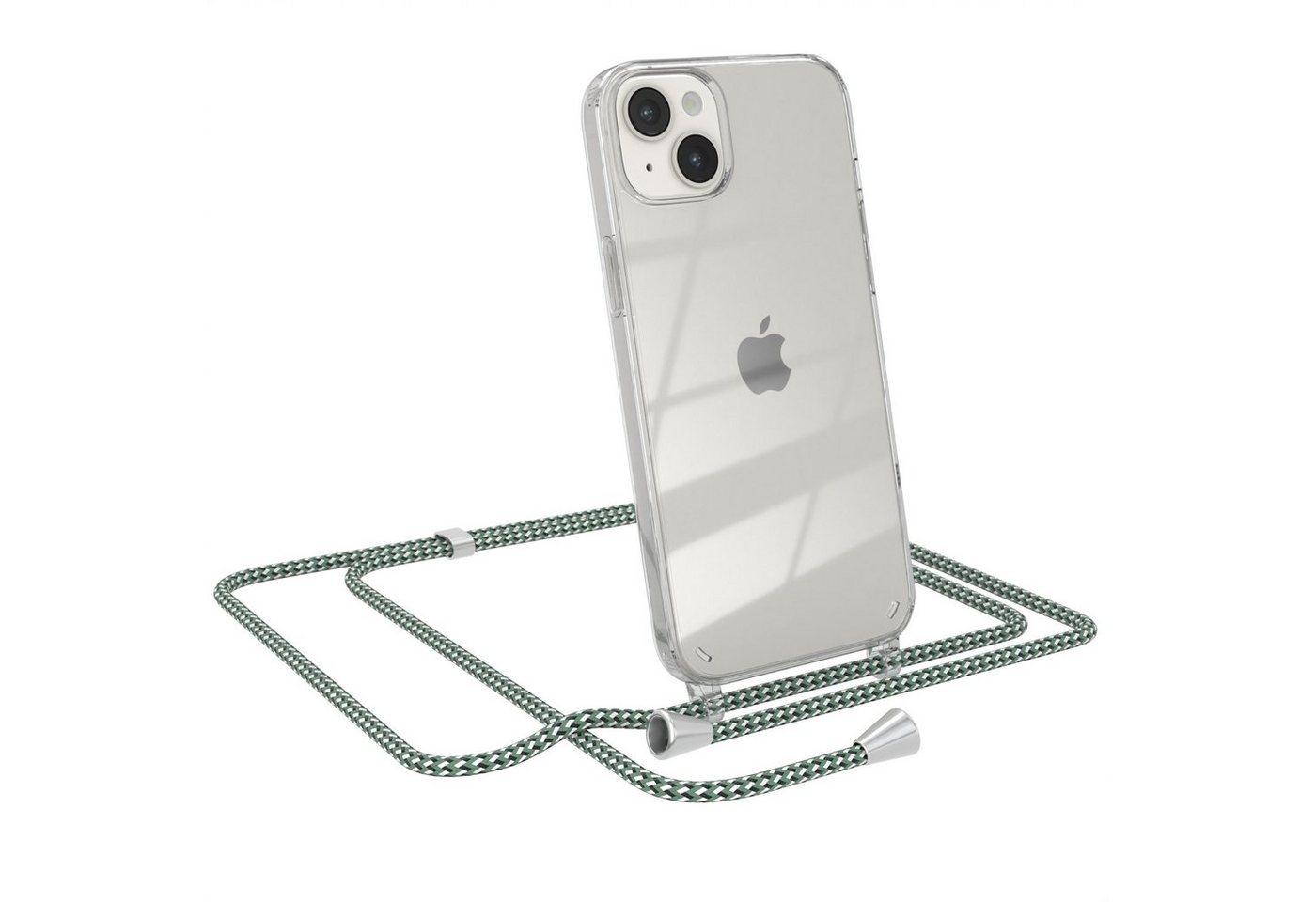 EAZY CASE Handykette Hülle mit Kette für Apple iPhone 14 Plus 6,7 Zoll, Kettenhülle zum Umhängen Tasche Cross Bag Handykordel Cover Grün Weiß Bild 5