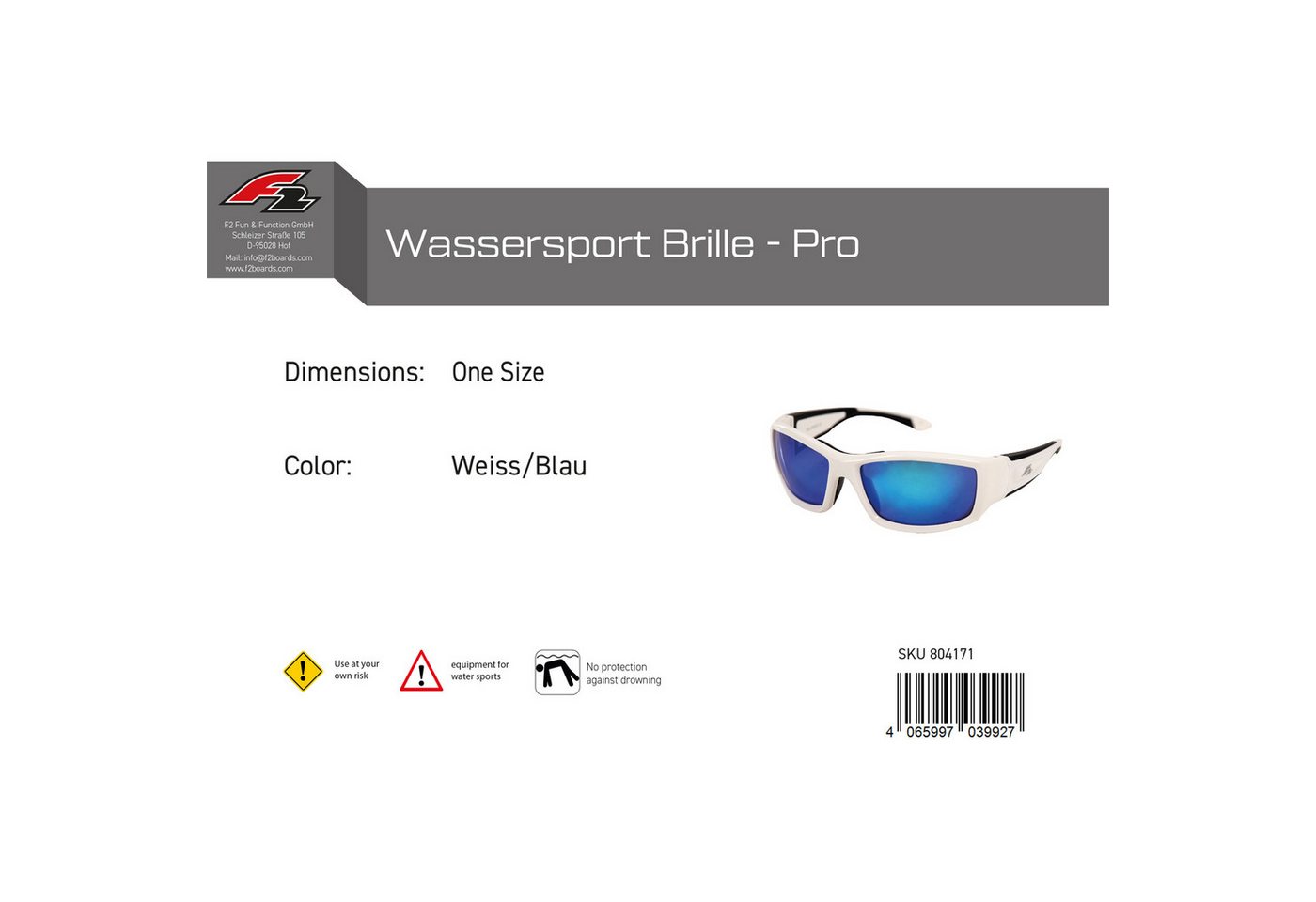 F2 Kitebrille F2 Brille Wassersport Brille - Pro Weiss/Blau 2024/25