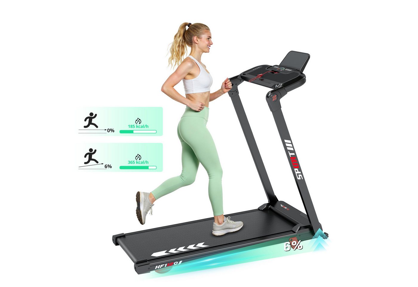 YEE RUN Laufband für Zuhause, 4 in 1 Treadmill klappbar, 6% Steigung, 3HP, 1-14 km/h