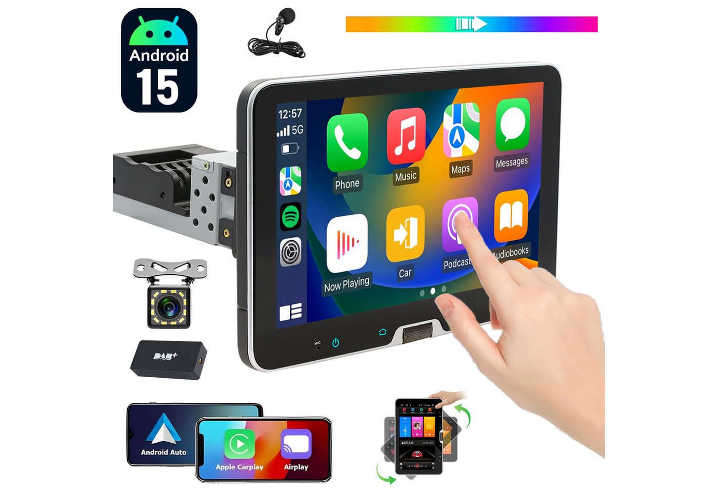 ESSGOO 64G DAB+ Autoradio 1DIN Android15 Carplay Radio Navi WiFi 360° drehbar Autoradio (RDS, 4+64GB(optional), Digitalradio (DAB), FM, Autoradio 1 din, GPS, WIFI, Carplay Android Auto Bluetooth EQ USB GPS Navi WIFI Touchscreen) Bild 2