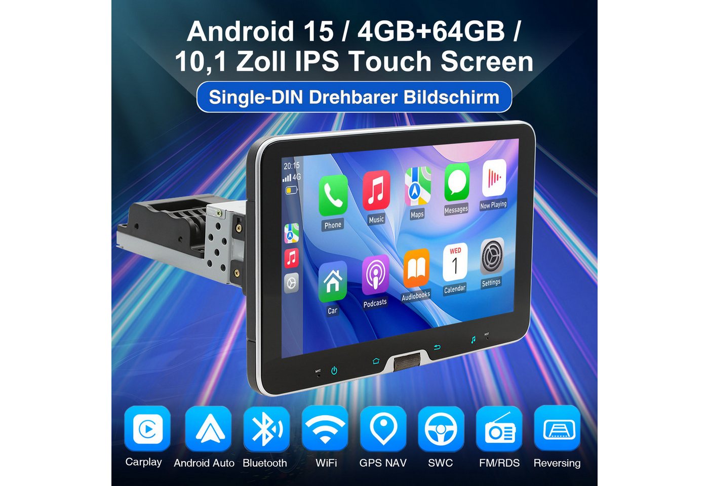 ESSGOO 64G DAB+ Autoradio 1DIN Android15 Carplay Radio Navi WiFi 360° drehbar Autoradio (RDS, 4+64GB(optional), Digitalradio (DAB), FM, Autoradio 1 din, GPS, WIFI, Carplay Android Auto Bluetooth EQ USB GPS Navi WIFI Touchscreen) Bild 4