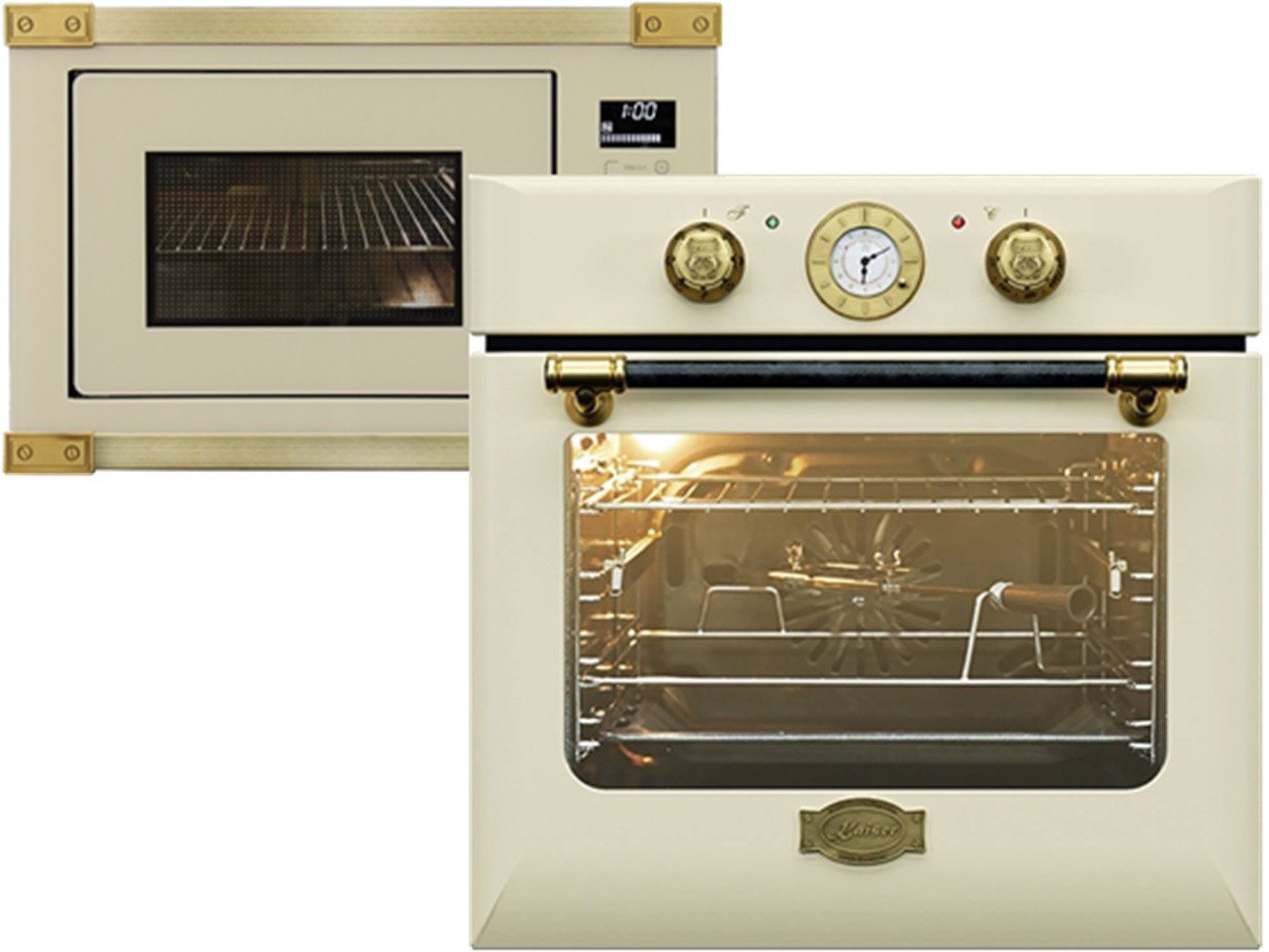 Kaiser Küchengeräte Backofen-Set Retro Einbau Backofen Elektro, Autark, 68 L mit Einbau-Mikrowelle, 25 l, Retro MIkrowell, 60 cm EH 6432 ElfBE Eco+EM 2545 ElfAD, mit 1-fach-Teleskopauszug