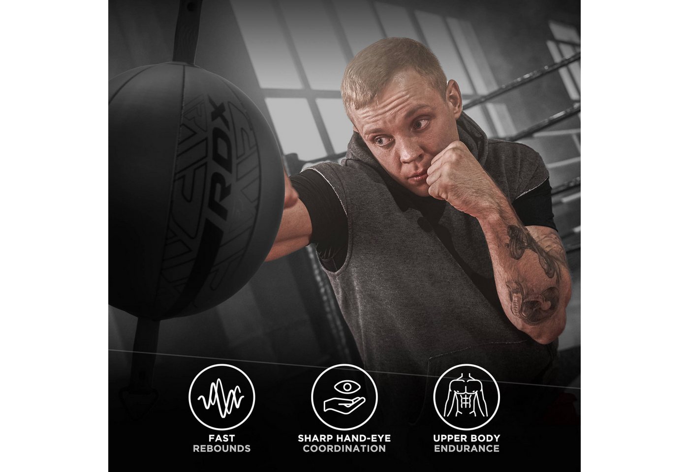 RDX Sports Punchingball RDX Doppelendball 70CM Boxreflexball aus Maya-Leder