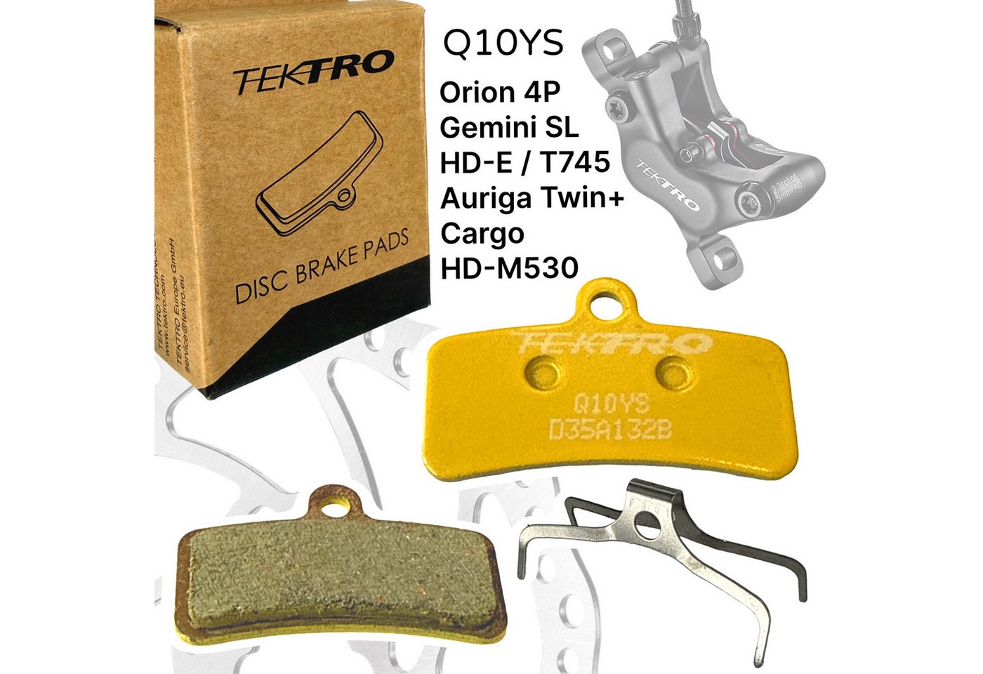Tektro Scheibenbremse Tektro Q10YS semi-metallisch Fahrrad Scheibenbremsbeläge 4 Kolben Gold