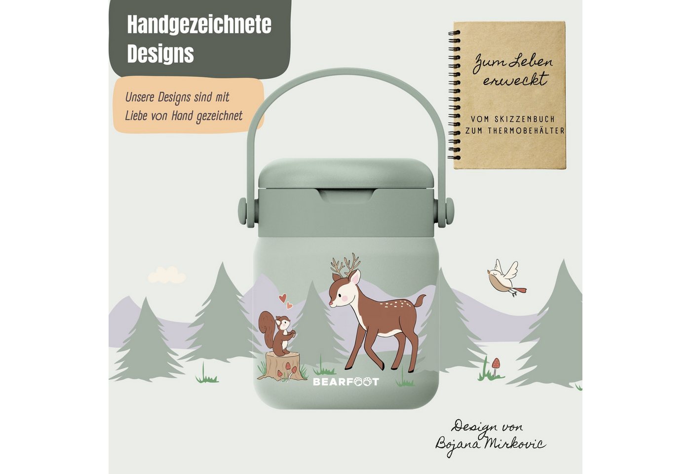 BEARFOOT Trinkflasche Thermobehälter Kinder Edelstahl - Reh Sabei, Thermobehälter, auslaufsicher, Edelstahl, Food jar, BPA-frei Bild 3