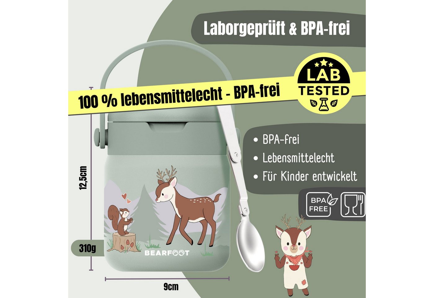 BEARFOOT Trinkflasche Thermobehälter Kinder Edelstahl - Reh Sabei, Thermobehälter, auslaufsicher, Edelstahl, Food jar, BPA-frei Bild 4