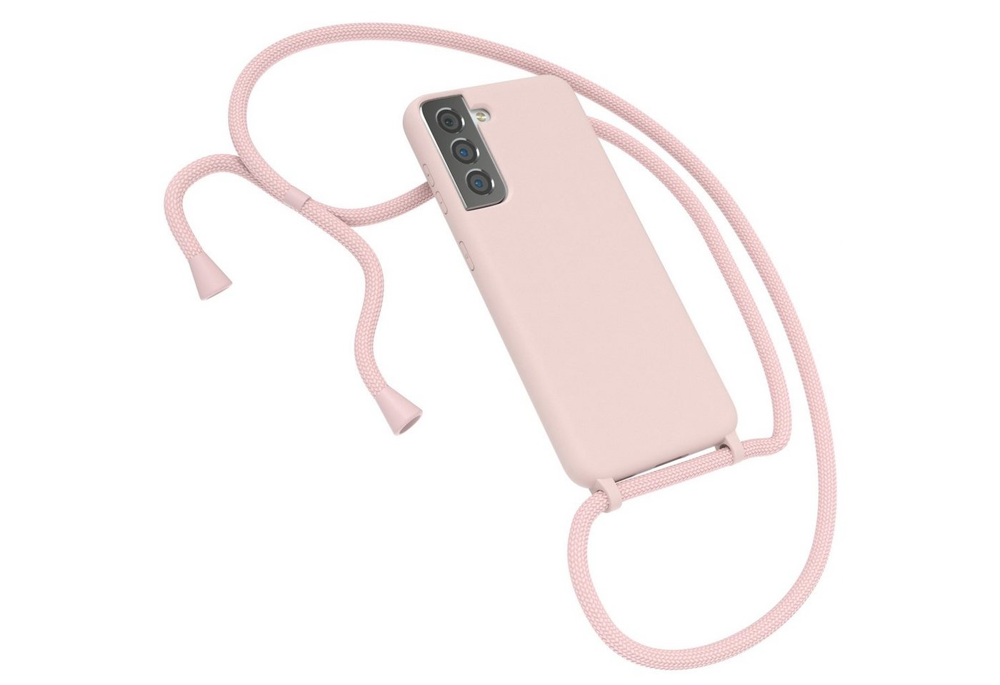 EAZY CASE Handykette Silikon Kette für Samsung Galaxy S21 6,2 Zoll, Umhängeband Kordel Hülle mit Band Schutzhülle Bumper Etui Matt Rosé Bild 2
