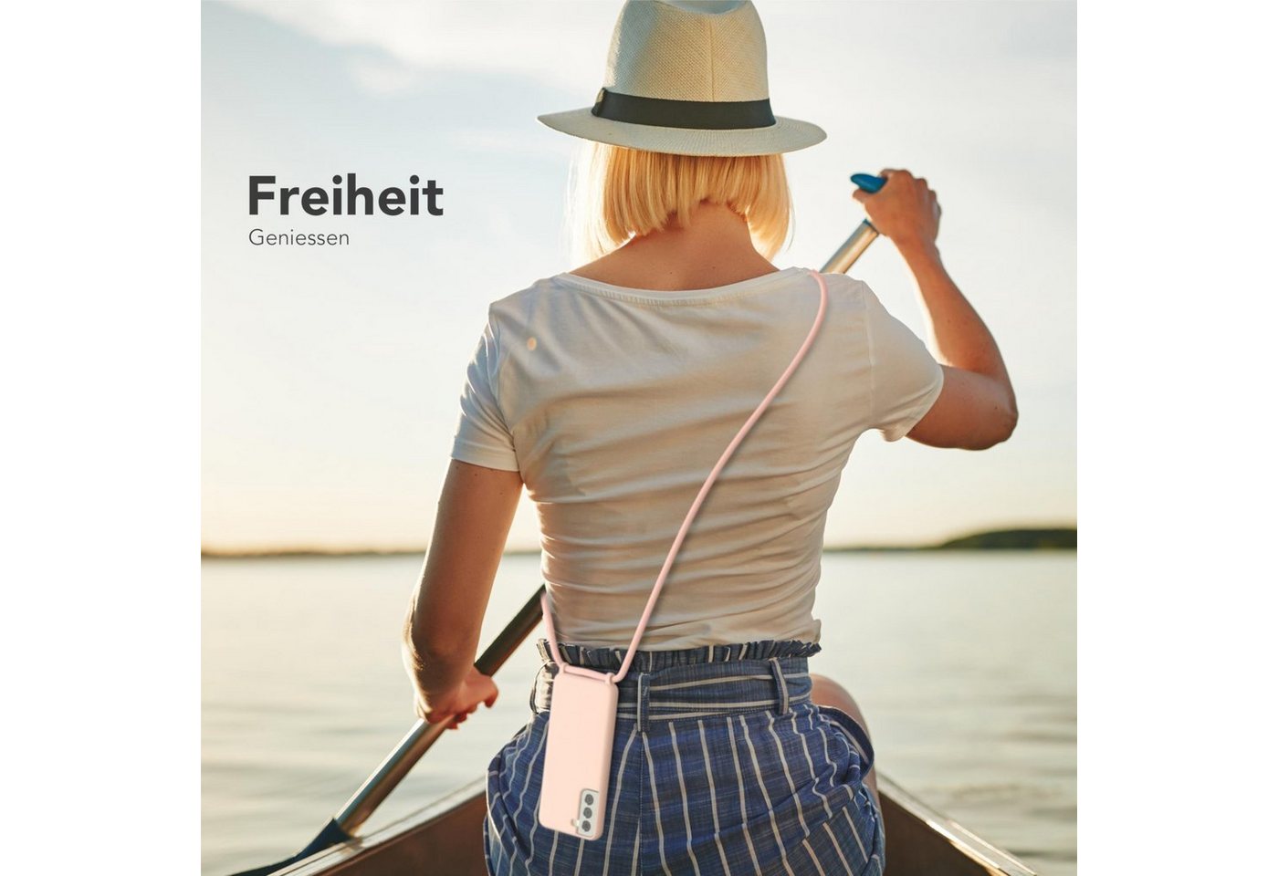 EAZY CASE Handykette Silikon Kette für Samsung Galaxy S21 6,2 Zoll, Umhängeband Kordel Hülle mit Band Schutzhülle Bumper Etui Matt Rosé Bild 5