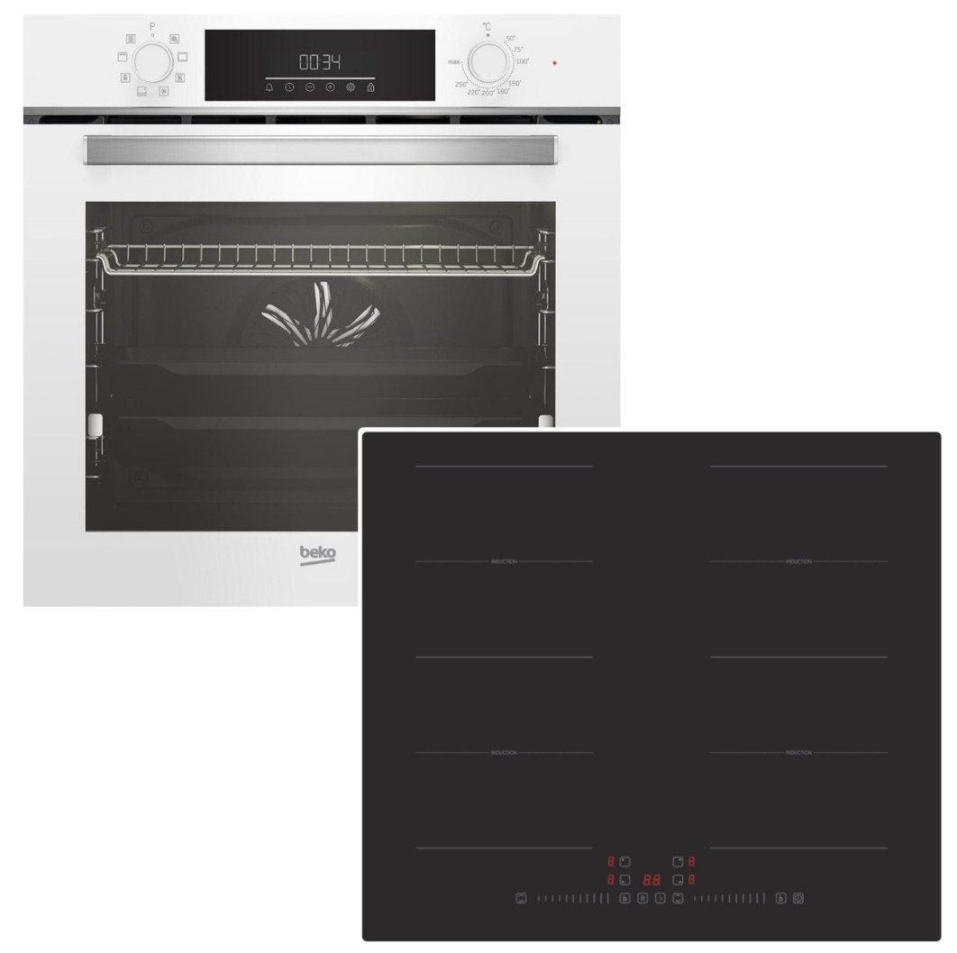 BEKO Backofen-Set Teleskopauszug SteamShine weiss + PKM Induktionsfeld Booster Flex, mit 1-fach Teilauszug, Steam Clean Bild 4