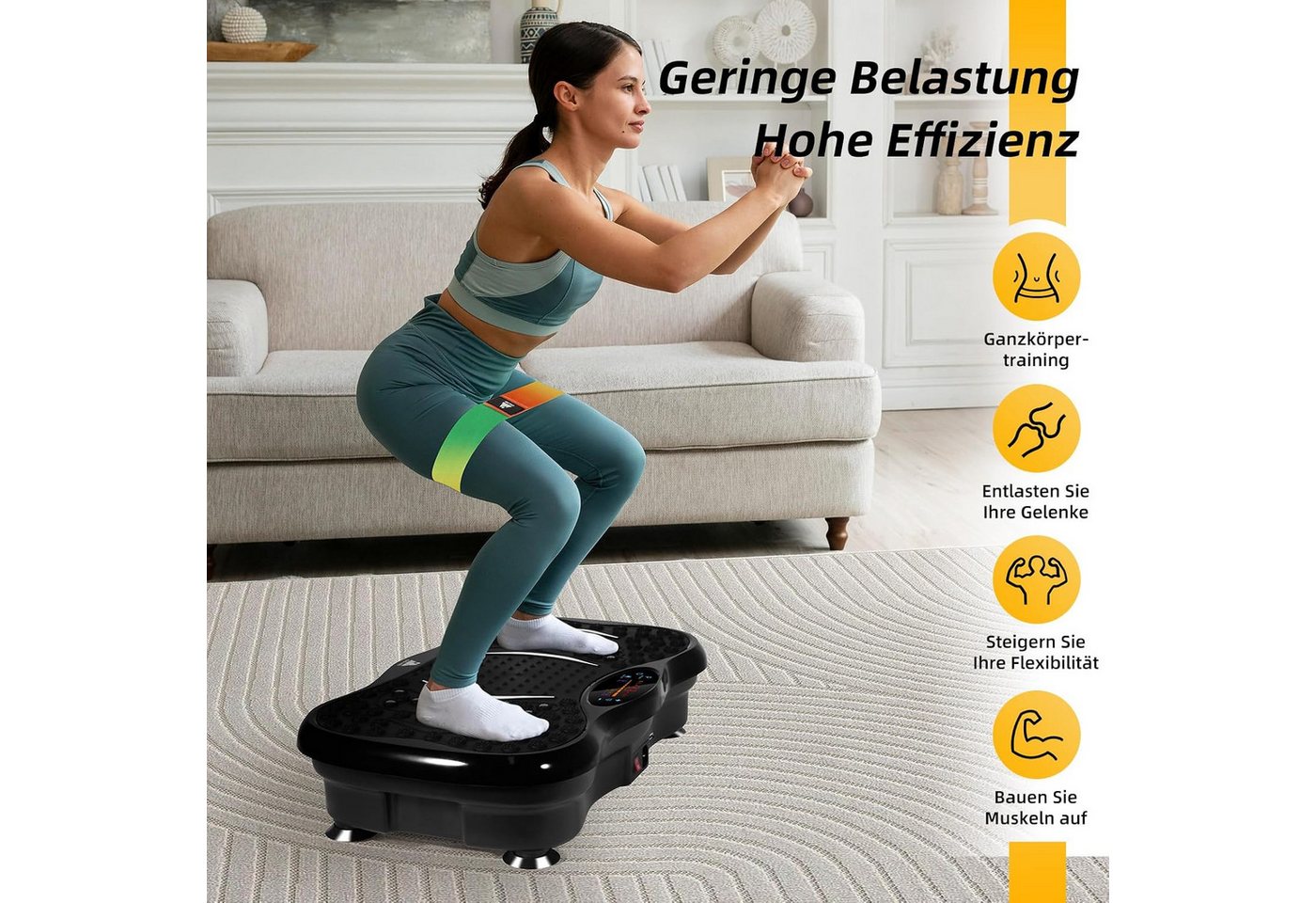pedete Vibrationsplatte mit 5 Trainingsprogramme Widerstandsbänder mit Griff LED-Display, 99 Intensitätsstufen, Bluetooth für Ganzkörpertraining, Abnehmen, Fettverbrennung Bild 2