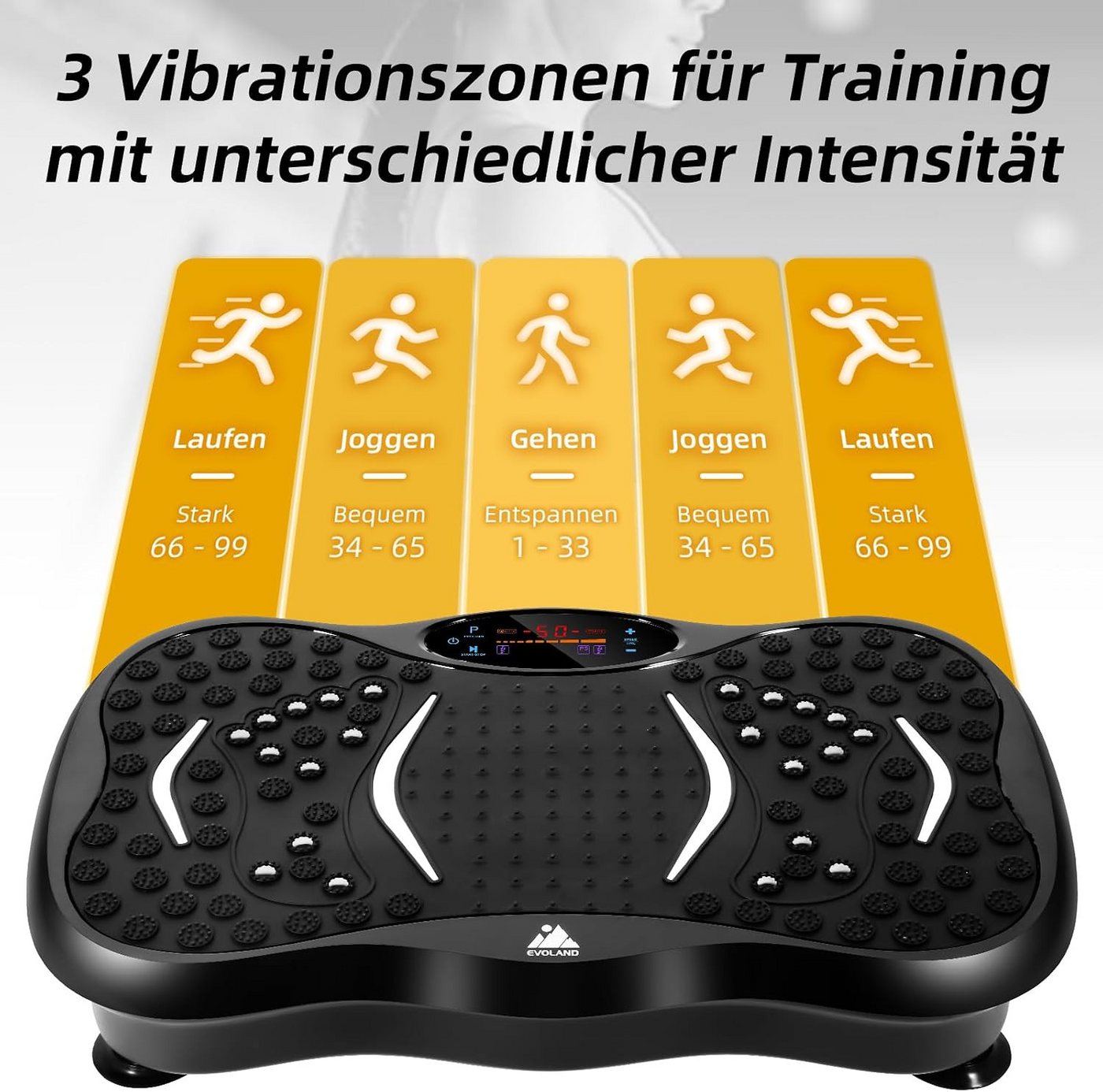 pedete Vibrationsplatte mit 5 Trainingsprogramme Widerstandsbänder mit Griff LED-Display, 99 Intensitätsstufen, Bluetooth für Ganzkörpertraining, Abnehmen, Fettverbrennung Bild 3