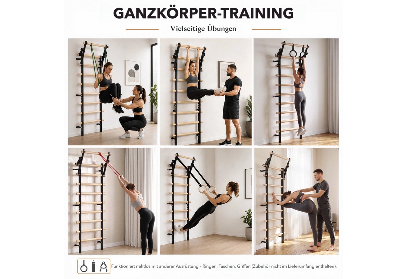 TLGREEN Sprossenwand aus Buchenholz,mit 9 Sprossen, Klimmzug- und Dipstange, (Wand-Turnwand für Gymnastik, Stretching und Krafttraining), Trainingsgerät für Home-Gym Bild 3