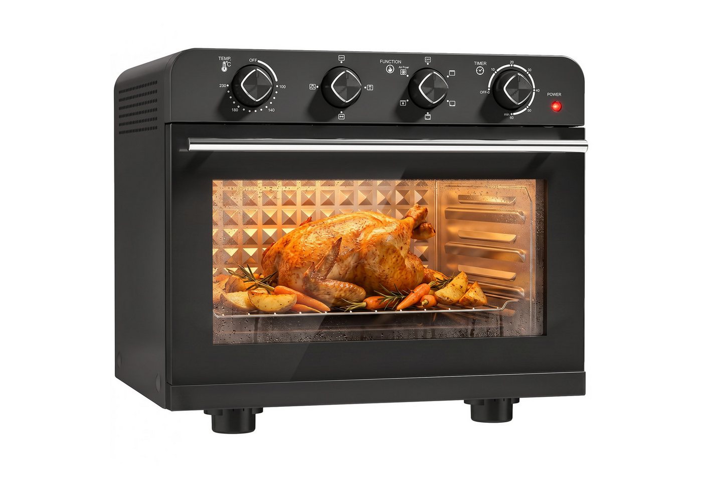 HOMCOM Minibackofen Heißluftfritteuse mit Frittierkorb, 36 L Garraum, 1800 W, Drehspieß