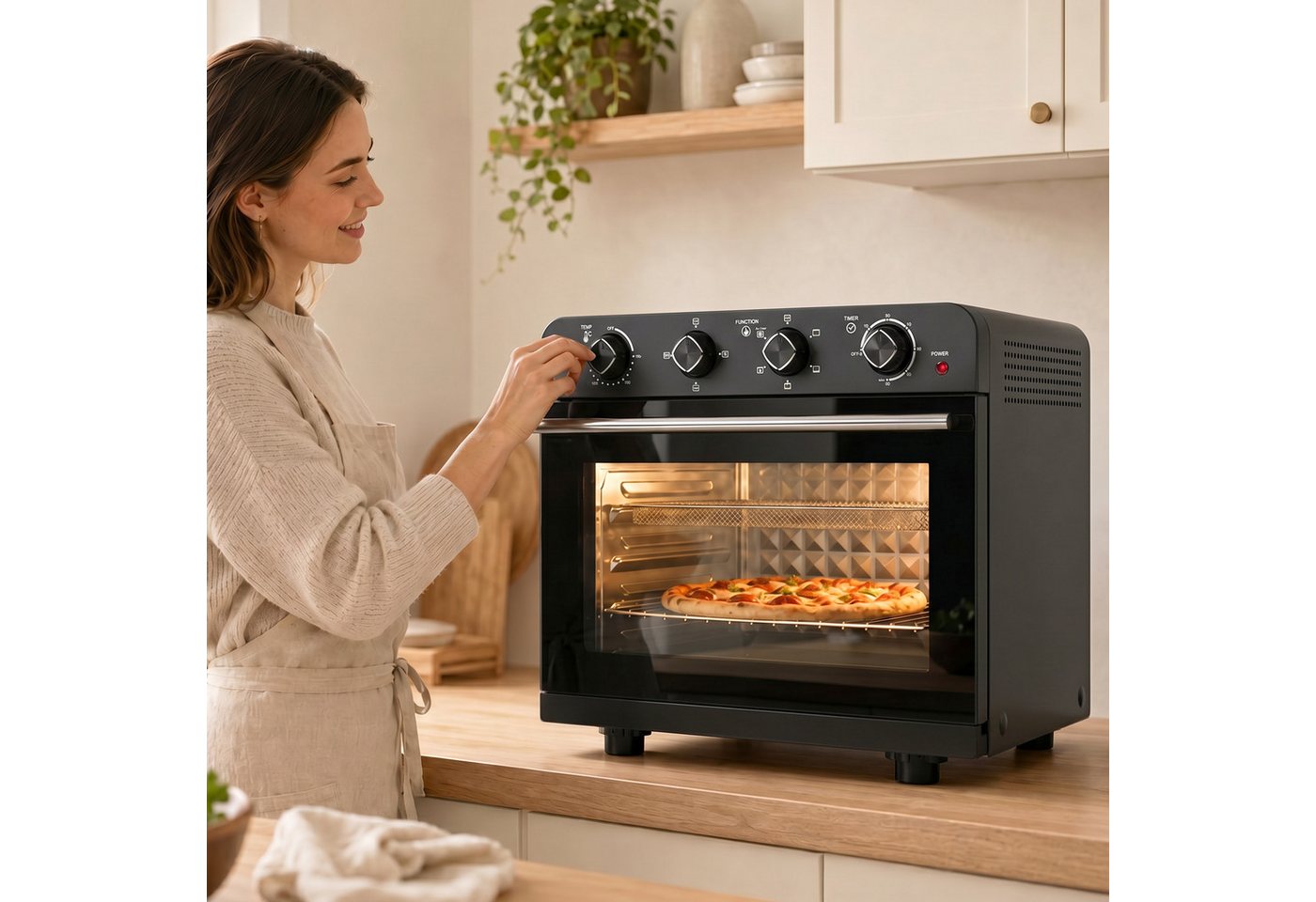 HOMCOM Minibackofen Heißluftfritteuse mit Frittierkorb, 36 L Garraum, 1800 W, Drehspieß Bild 3