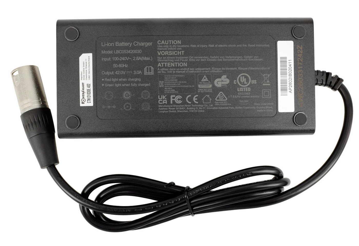 PowerSmart Batterie-Ladegerät (42V 3A für 36V Li-Ionen E-Bike Akkus, XLR-4-Pin-Anschluss) Bild 5