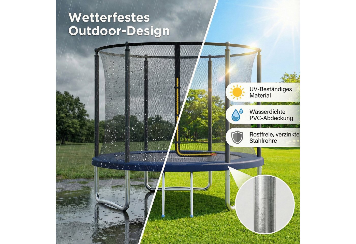 GUNJI Gartentrampolin 183/222/290/360 cm Kindertrampolin für den Garten, Ø 222 cm, (Ausgestattet mit Sicherheitsnetz, Trampolin und Leiter, Tragkraft 150 kg) Bild 3