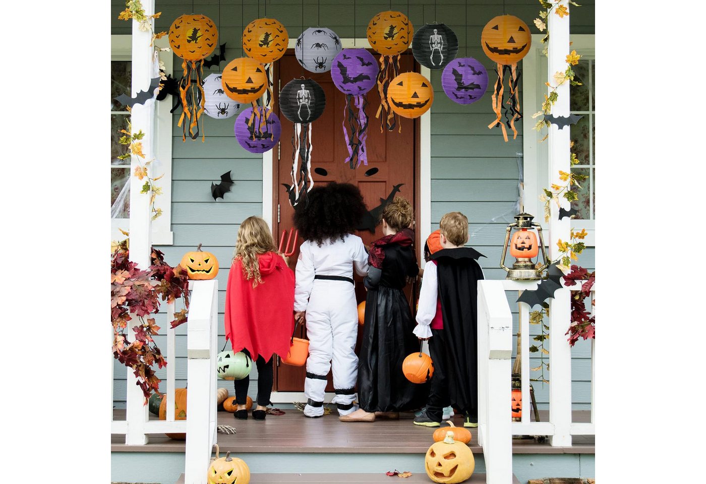 nsihing Laterne 8 Stiick Halloween Kürbis Laternen Hängende Papier Deko für Party (Papierlaternen Lampions Niedlich zum Aufhängen Spiralen Bänder, 8-St), für Halloween Home Dekorationen Geburtstag Bild 2