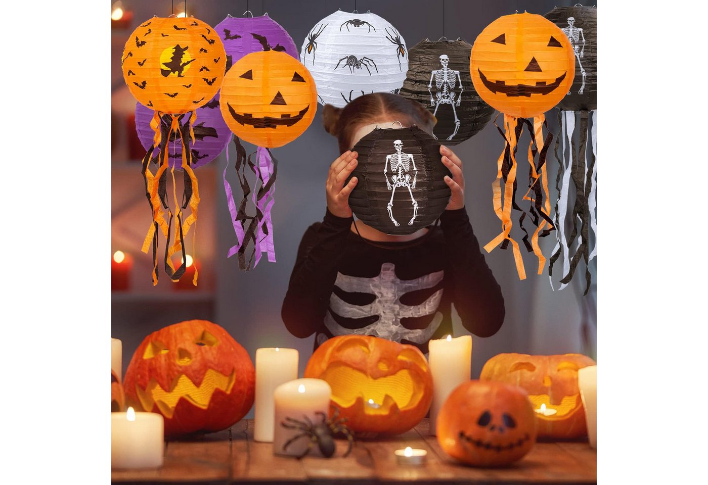 nsihing Laterne 8 Stiick Halloween Kürbis Laternen Hängende Papier Deko für Party (Papierlaternen Lampions Niedlich zum Aufhängen Spiralen Bänder, 8-St), für Halloween Home Dekorationen Geburtstag Bild 4
