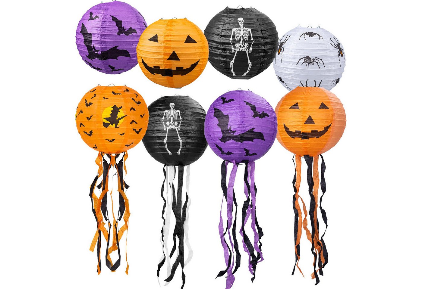nsihing Laterne 8 Stiick Halloween Kürbis Laternen Hängende Papier Deko für Party (Papierlaternen Lampions Niedlich zum Aufhängen Spiralen Bänder, 8-St), für Halloween Home Dekorationen Geburtstag Bild 5