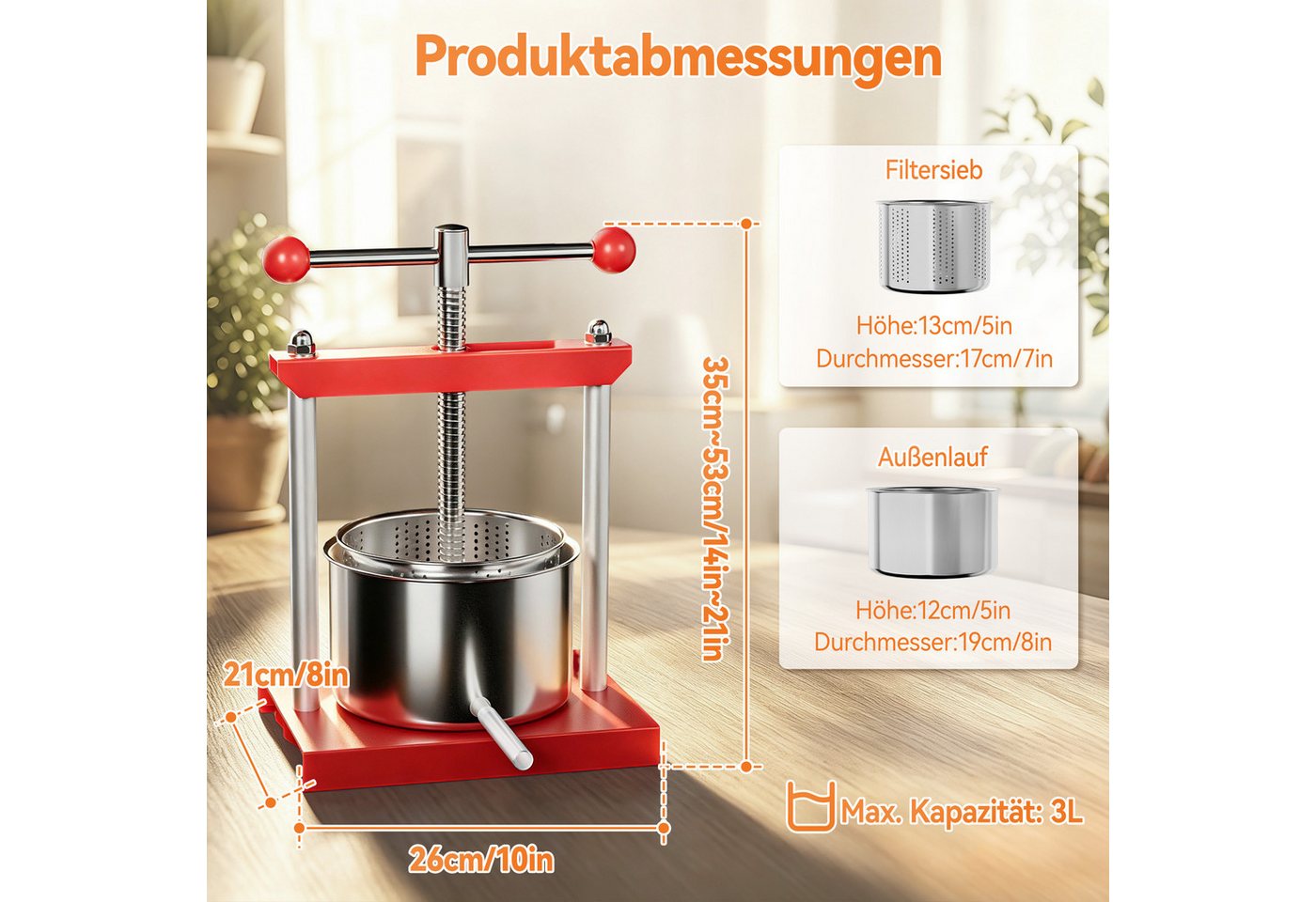 FIVMEN Entsafter Obstpresse Manuell Saftpresse Edelstahl, Fruchtpresse Weinpresse Bild 2