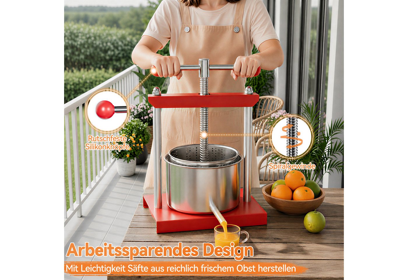 FIVMEN Entsafter Obstpresse Manuell Saftpresse Edelstahl, Fruchtpresse Weinpresse Bild 3