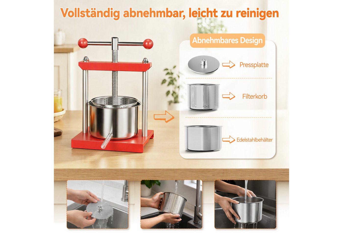 FIVMEN Entsafter Obstpresse Manuell Saftpresse Edelstahl, Fruchtpresse Weinpresse Bild 4
