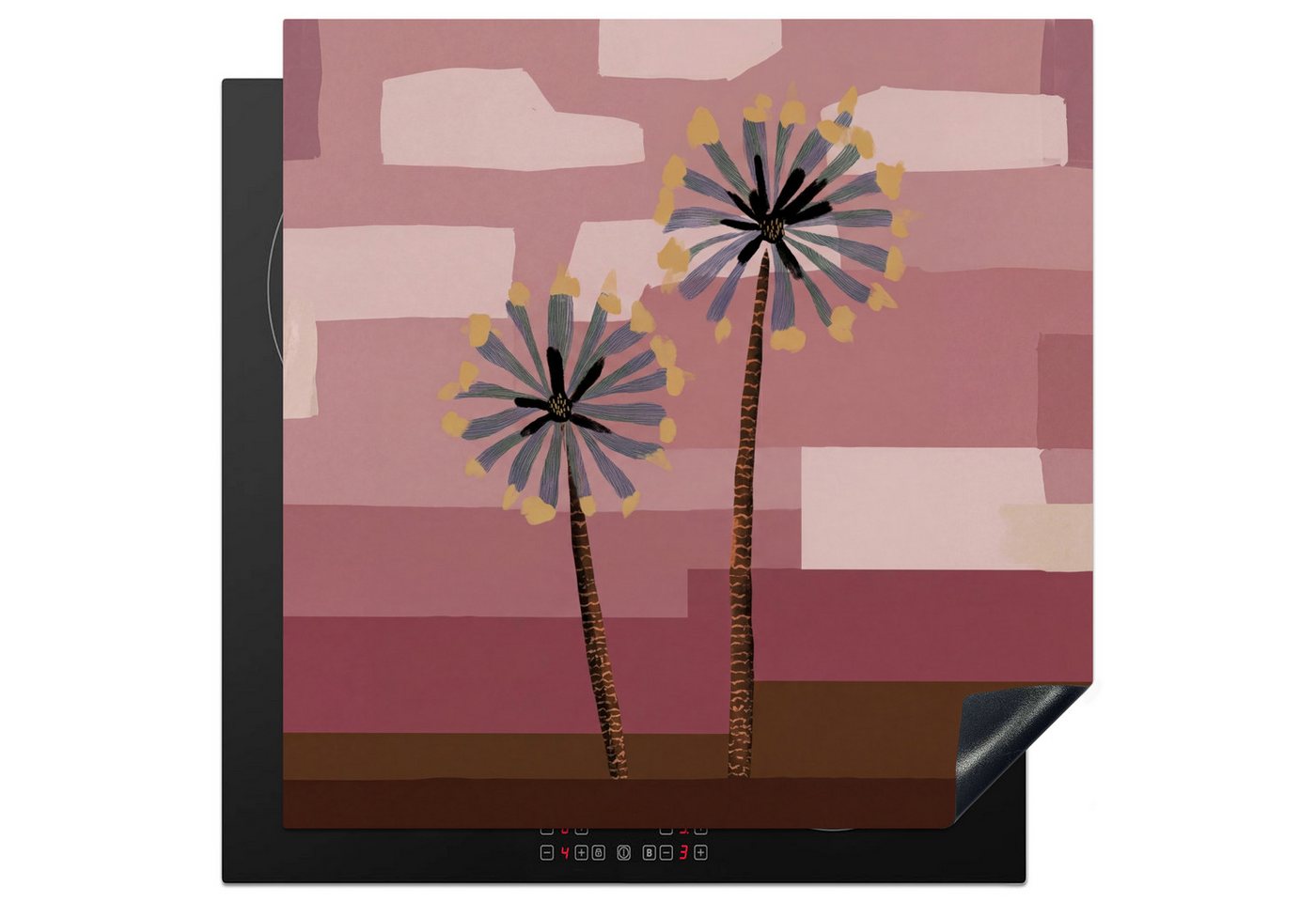 MuchoWow Herd-Abdeckplatte Illustration - Blumen - Flachland - Abstrakt, Vinyl, (1 tlg), Küche Herdabdeckung Ceranfeld Induktionsfeld Vinyl, 60x60 cm Bild 3