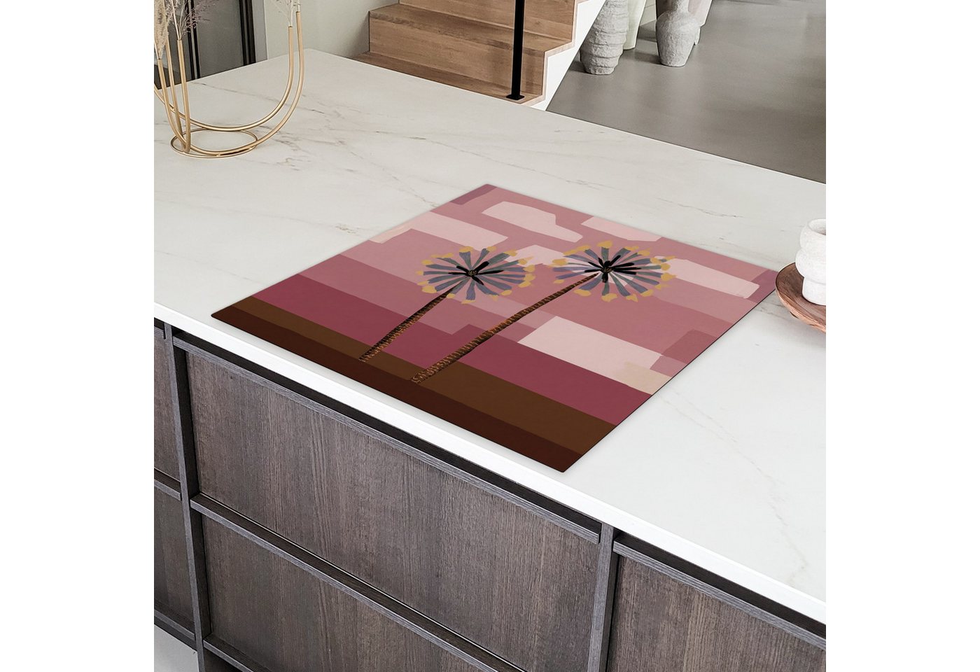 MuchoWow Herd-Abdeckplatte Illustration - Blumen - Flachland - Abstrakt, Vinyl, (1 tlg), Küche Herdabdeckung Ceranfeld Induktionsfeld Vinyl, 60x60 cm Bild 4