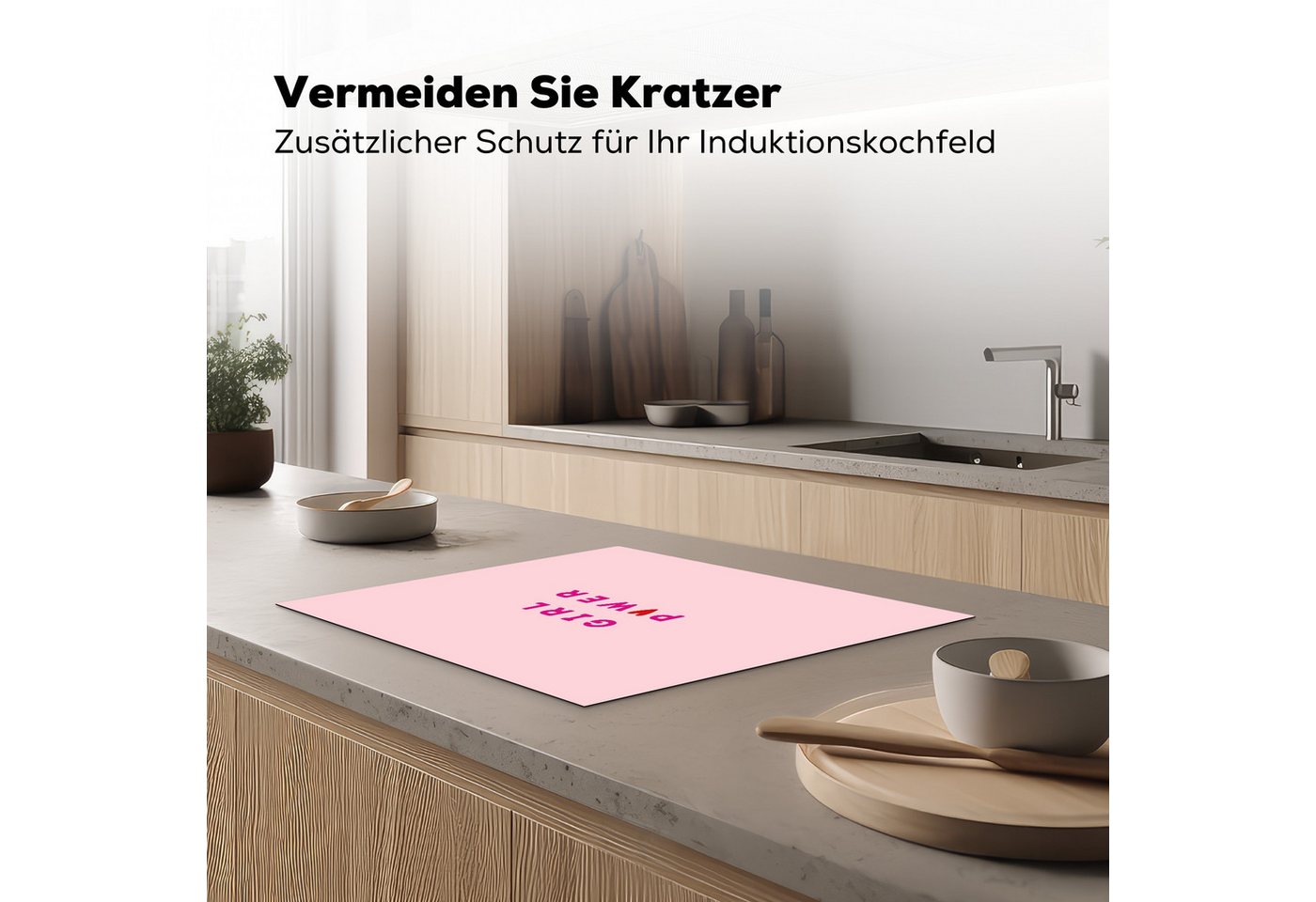 MuchoWow Herd-Abdeckplatte Girl-Power - Rosa - Herz, Vinyl, (1 tlg), Abdeckung Induktionskochfeld Schutzmatte, Küche Deko, 65x52 cm Bild 2