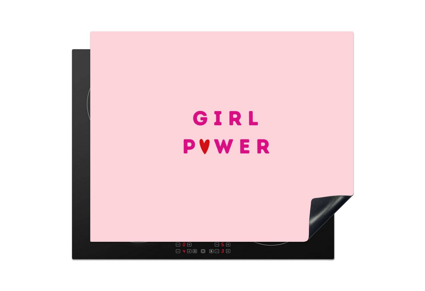 MuchoWow Herd-Abdeckplatte Girl-Power - Rosa - Herz, Vinyl, (1 tlg), Abdeckung Induktionskochfeld Schutzmatte, Küche Deko, 65x52 cm Bild 3