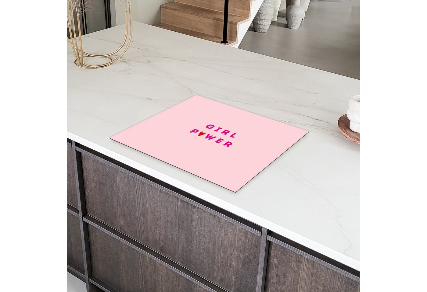 MuchoWow Herd-Abdeckplatte Girl-Power - Rosa - Herz, Vinyl, (1 tlg), Abdeckung Induktionskochfeld Schutzmatte, Küche Deko, 65x52 cm Bild 4
