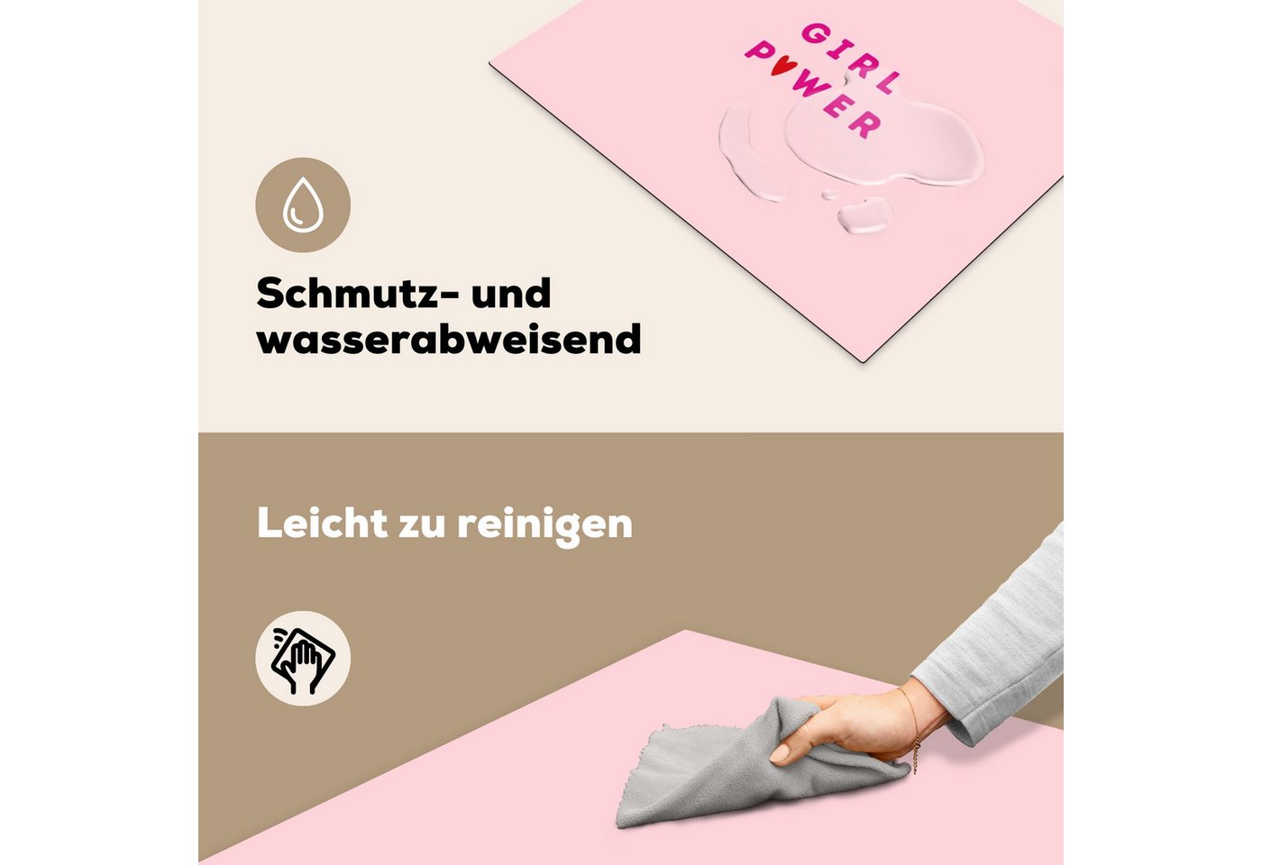 MuchoWow Herd-Abdeckplatte Girl-Power - Rosa - Herz, Vinyl, (1 tlg), Abdeckung Induktionskochfeld Schutzmatte, Küche Deko, 65x52 cm Bild 5