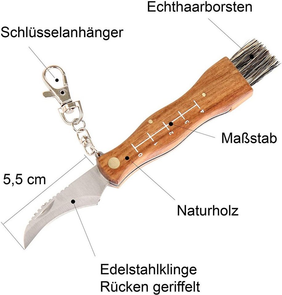 Flanacom Taschenmesser Pilzmesser aus Edelstahl mit Bürste und Lineal, Klappmesser für Outdoor und Camping, rostfrei Bild 2
