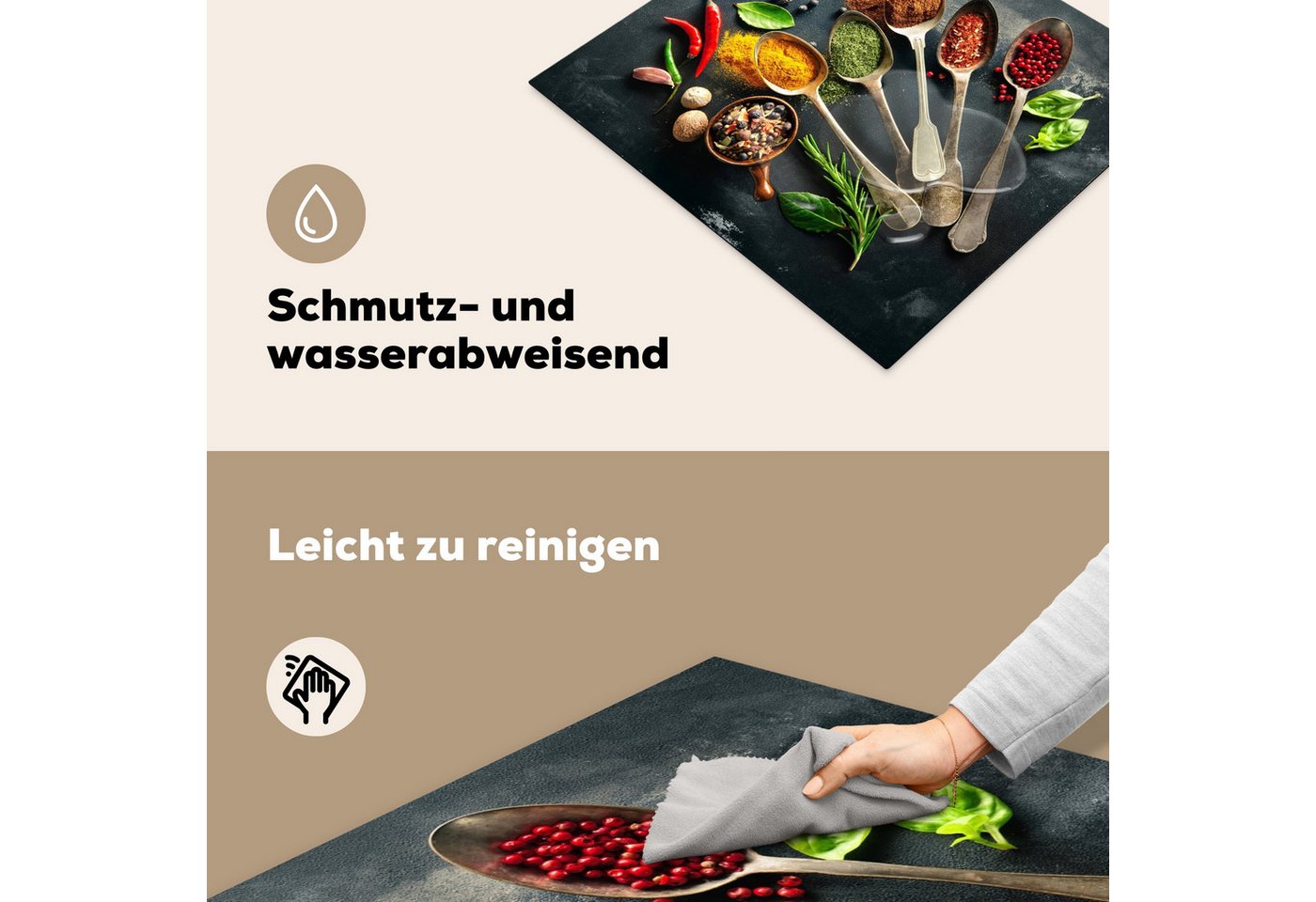 MuchoWow Herd-Abdeckplatte Löffel - Kräuter - Beton, Vinyl, (1 tlg), Küche Herdabdeckplatte Ceranfeld Vinyl Einteilig, 59x52 cm Bild 2