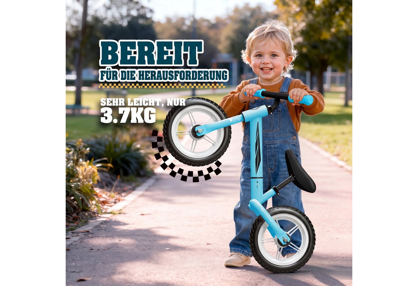 Wootoy Laufrad Kinderlaufrad Balance Bike Lauffahrrad mit LED-Leuchträdern, Verstellbarer Sitz rutschhemmende Griffe und geräuscharme Räder